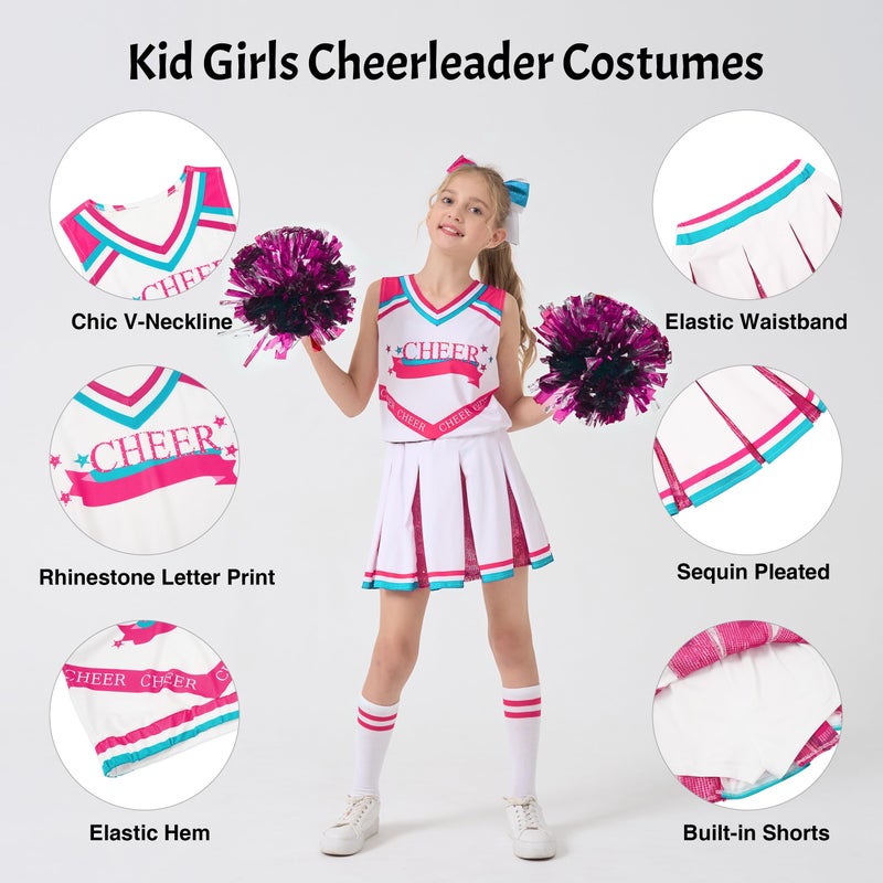 LOLANTA Teen Girls Cheerleader Costume  Cute Cheerleading Outfit  Cheer Uniform for Halloween Dress Up (Pink  12-13 Years) - Image 3